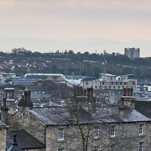 A rooftop view of the city of Lancaster, UK.