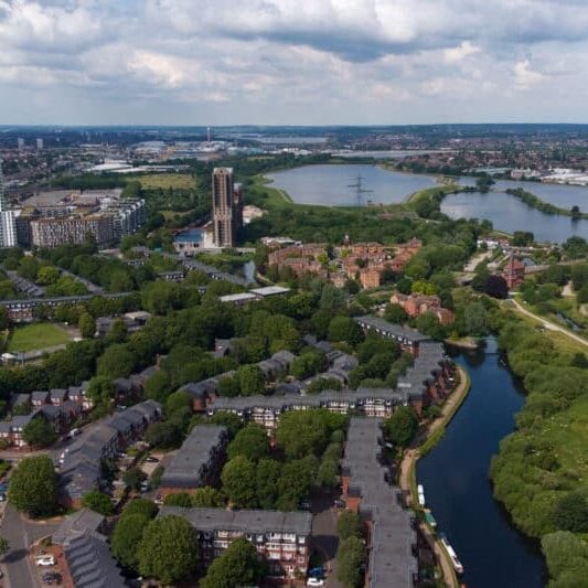 An aerial view of Tottenham Marshes in Haringey