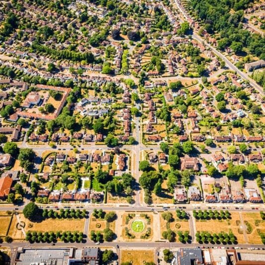 Bird's eye view of Welwyn Garden City.