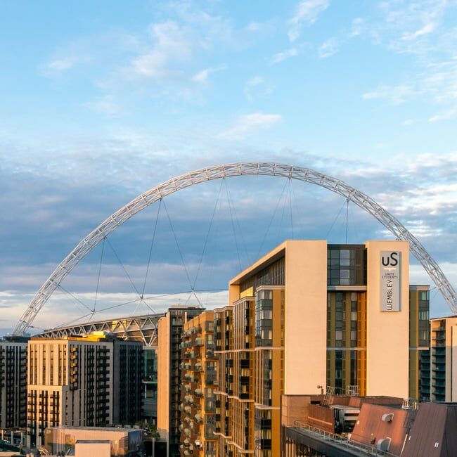 Early morning scene. Wembley Stadium in Wembley Park.