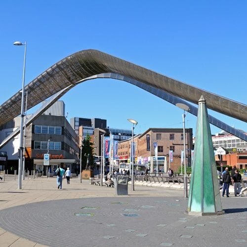 Whittle Arch in Coventry on a bright day.