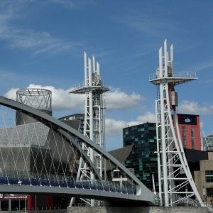 A photograph of The Lowry in Salford Quays.