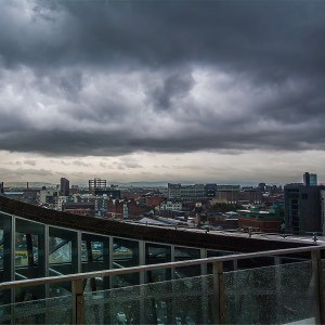 An elevated view of the city of Manchester.