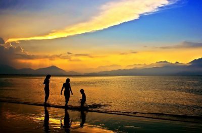 Plan your property success like you're not involved. Tropical beach. Sunset.