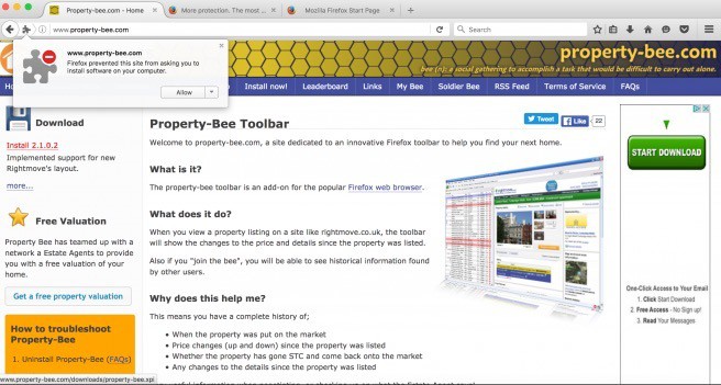 property bee home page and installation