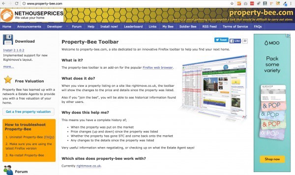 property bee for firefox and rightmove - home page screen shot