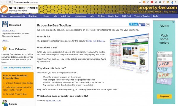 property bee for firefox and rightmove - home page screen shot