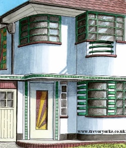 A drawing of a 1930s UK Art Deco Semi-Detached house. Image by Trevor Yorke