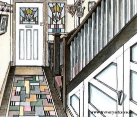 Drawing of a typical Art Deco hallway. Image by Trevor Yorke