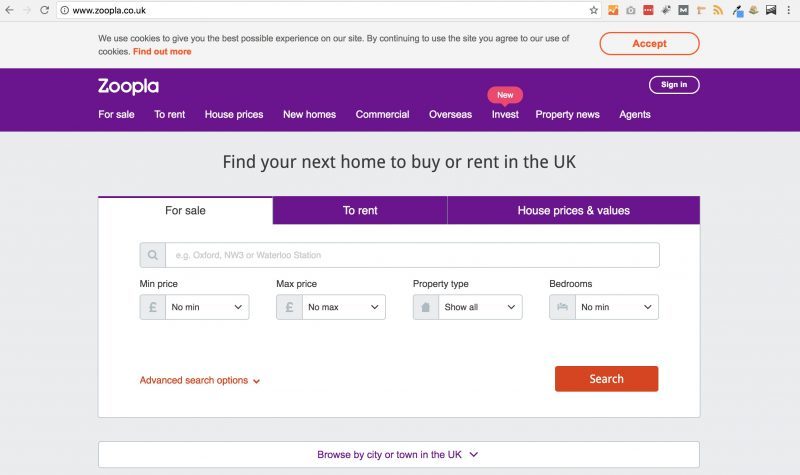 A screenshot from the Zoopla website.